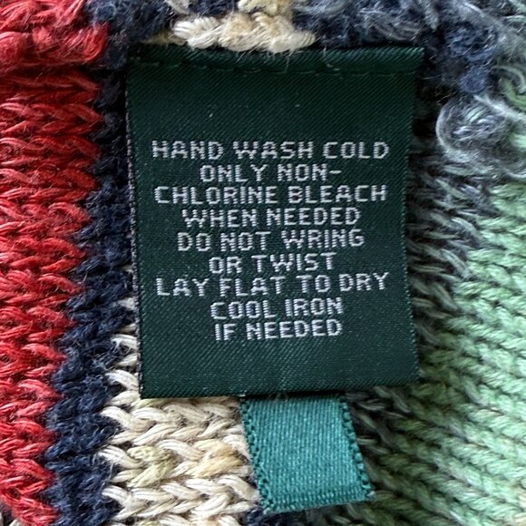 LRL Southwestern Aztec Knit Pullover Sweater Medium Green Striped Cotton Linen - Picture 9 of 9